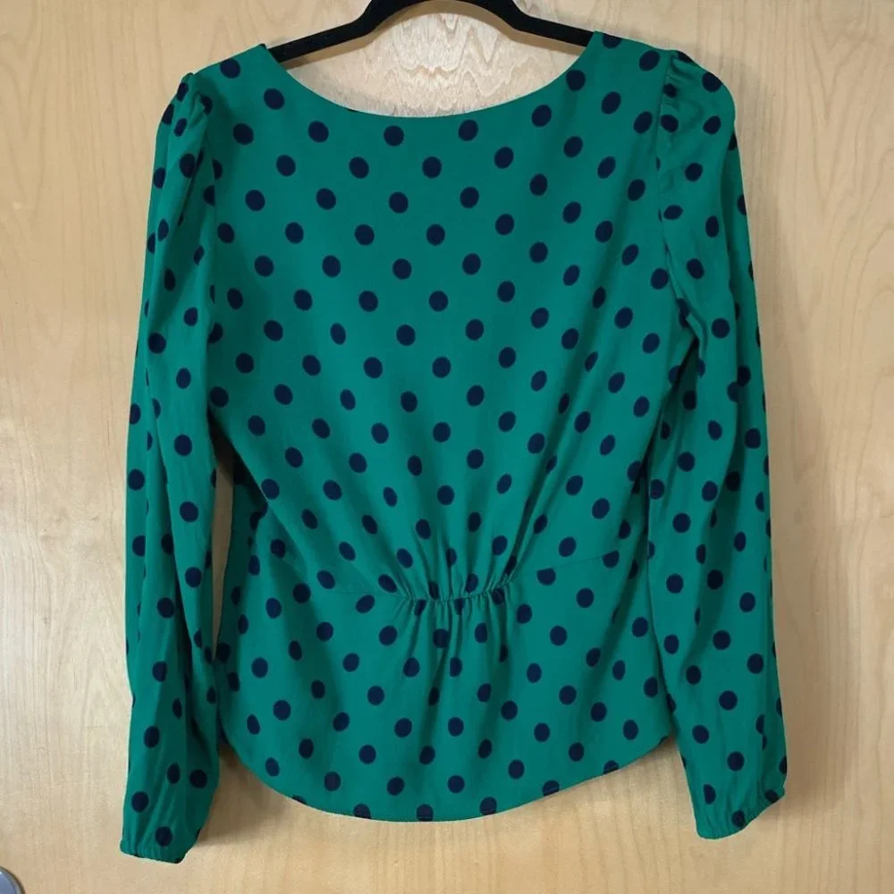 J. Crew Green & Blue Polka Dot Long Sleeves Blouse
